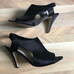 Nine West Black Satin Hotpic Cutout Heels, 7.5